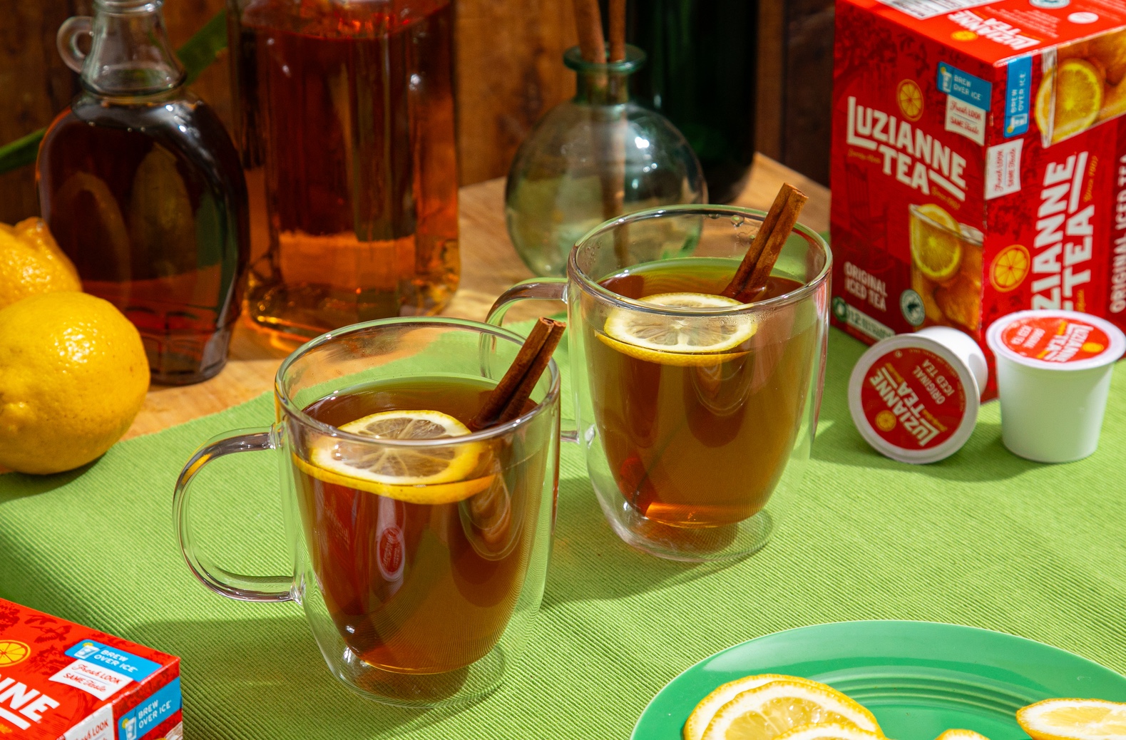 maple bourbon tea tody in clear mugs