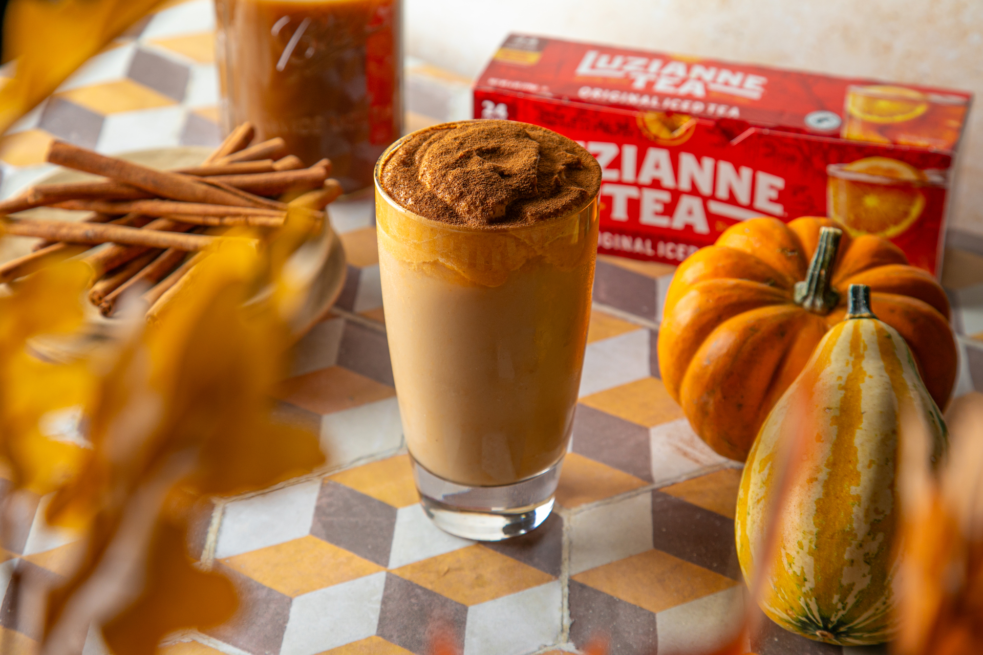 Iced Chai Latte with Pumpkin Spice Cold Foam