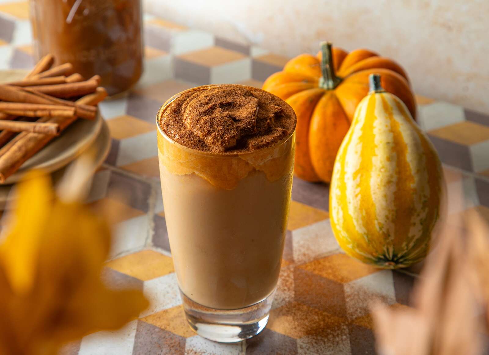 Iced Chai Latte with Pumpkin Spice Cold Foam